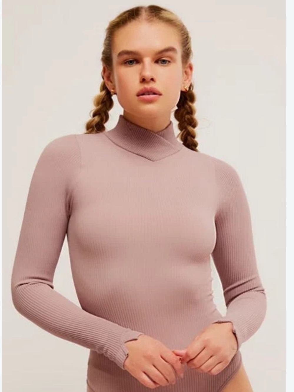 Free People Intimately NWT Mauve Purple Ribbed Mock Neck Bodysuit M/L
